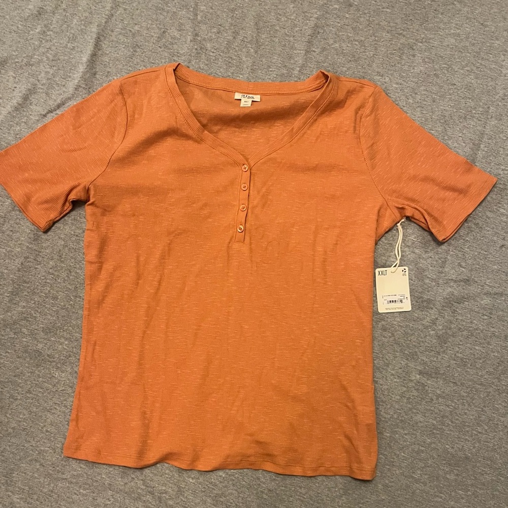 New! a.n.a Orange Short Sleeve Henley Top | Size XXLT Tall | Burnt Orange